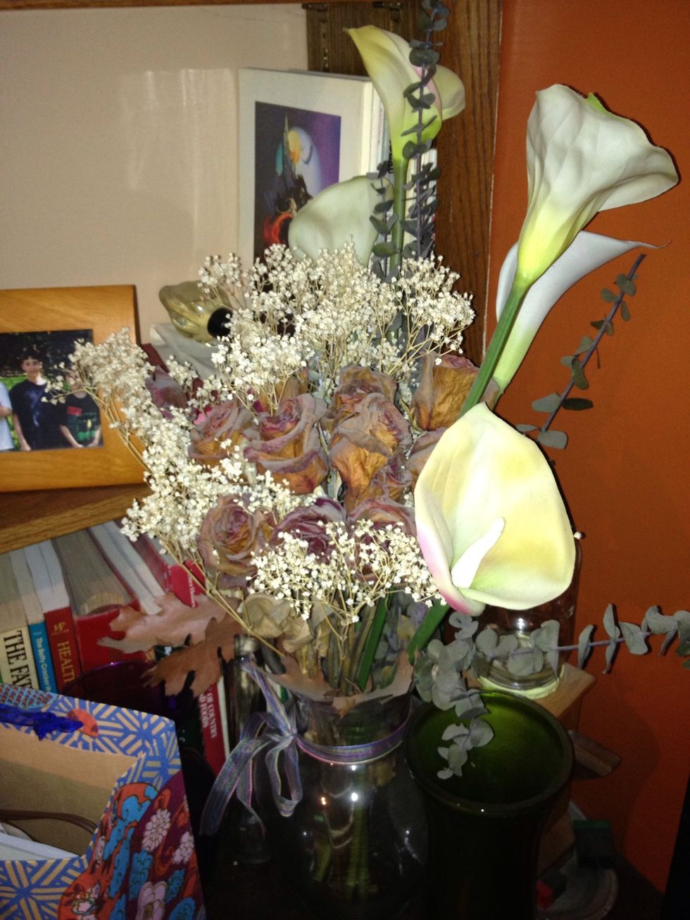 This is a collection of dried flowers taken with my iPhone with the flash on. A typical result with colors appearing washed out.