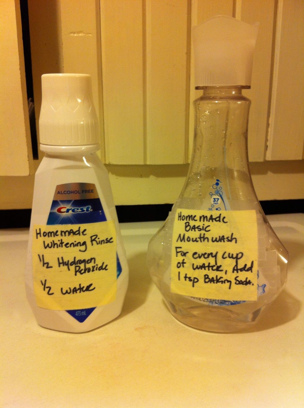 This is a combination of these two recipes. Check out my guide on Cheap & Easy  Teeth Whitening Rinse and my guide on Freshen Your Breath Mouthwash.