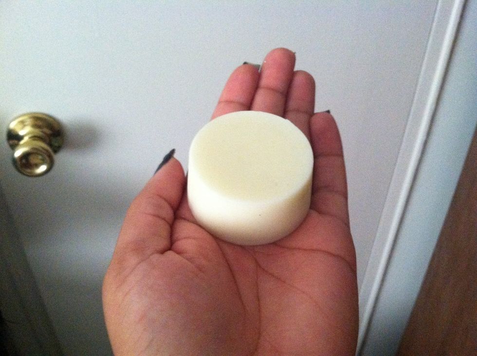 This is a Dixie cup lotion bar with just lavender. For these, I used more beeswax than butters/oils. It's great for concentrated areas like feet or hands. This bar is a bit firmer due to the beeswax.