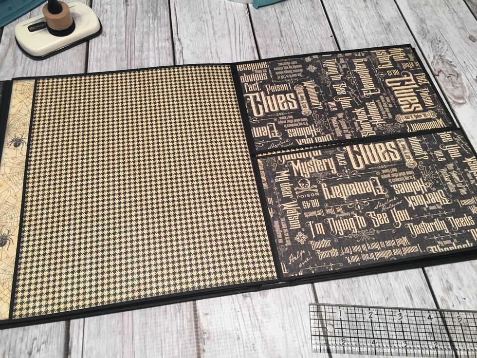 This is a full page on the left with the "half" pages on the right after they have been patterned.