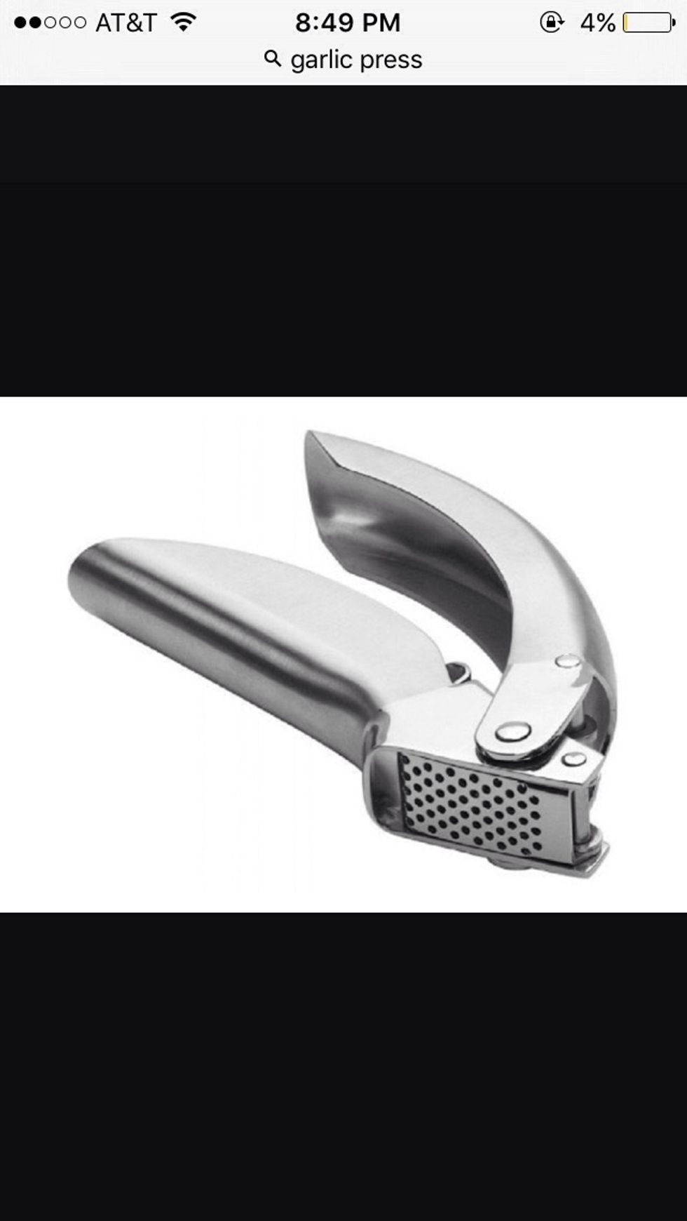 This is a garlic press. It is used to crush garlic cloves efficiently by forcing them through a grid of small holes, usually with some type of piston. I can use this to crush garlic.