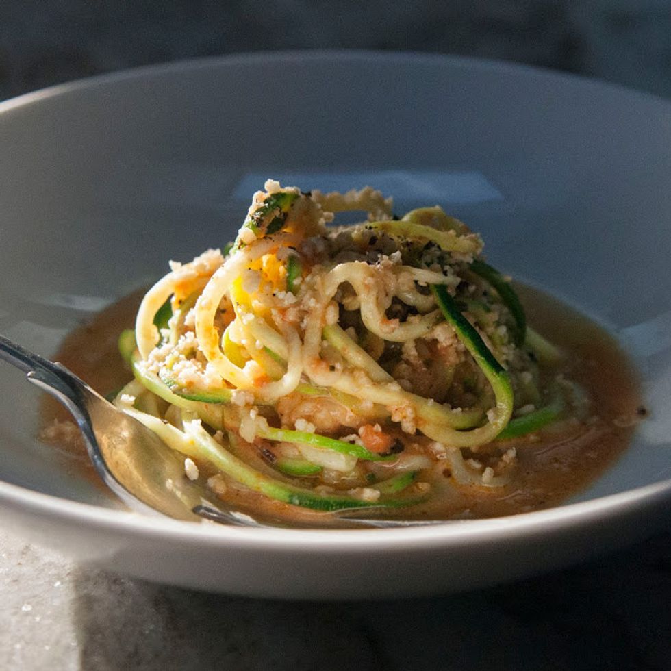 This is a great substitute for a grain pasta, as it's gluten free and not at all heavy. My pasta loving husband wolfed this down, he couldn't believe he was actually loving this unpasta pasta.