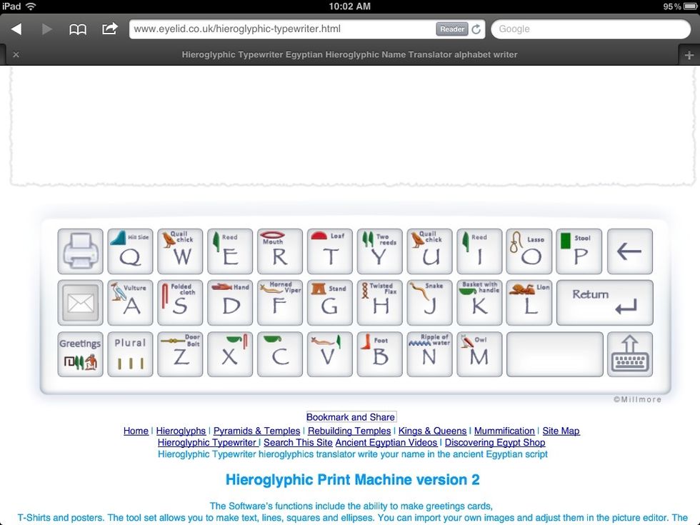 This is a hieroglyphic typewriter that you can type words in hieroglyphic language