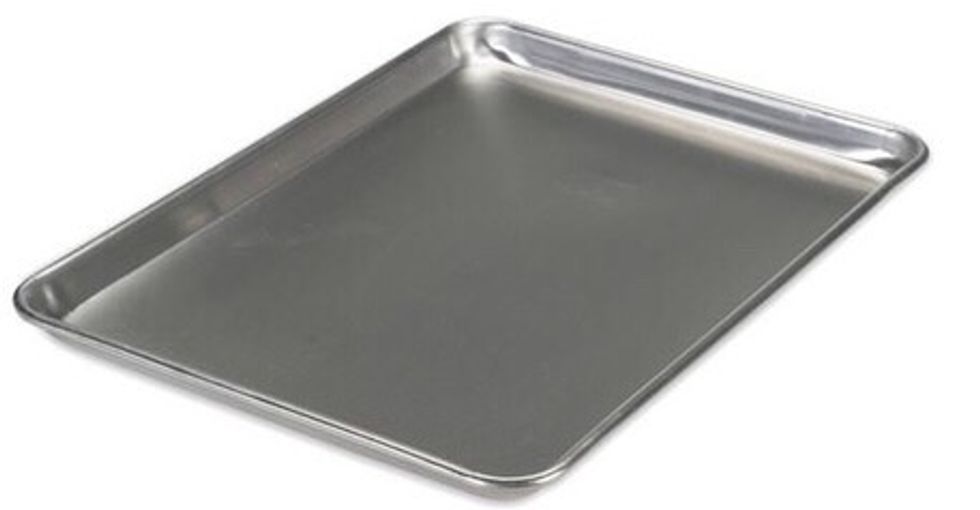 This is a jellyroll pan it is a wide flat pan used to make jelly rolls or sheet cakes