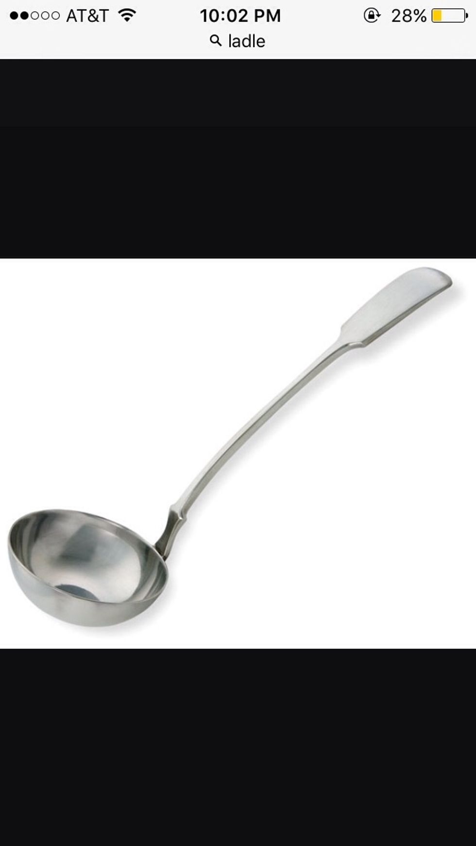 This is a ladle. It's used to serve soup, stew, or sauce. I can use this to serve soup.