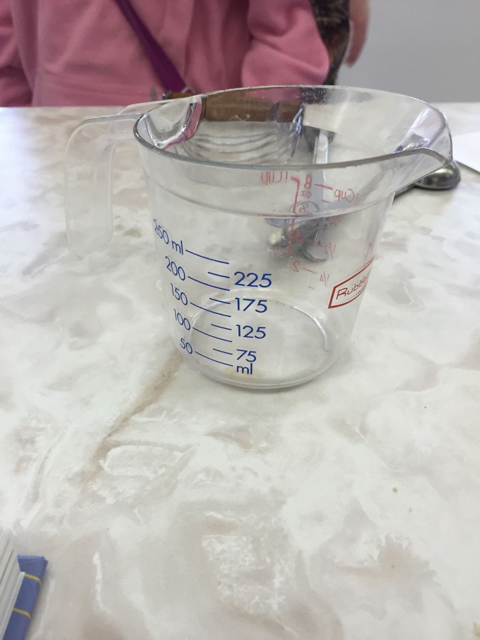 This is a measuring cup it is used for measuring flour and liquids. I can measure foods.