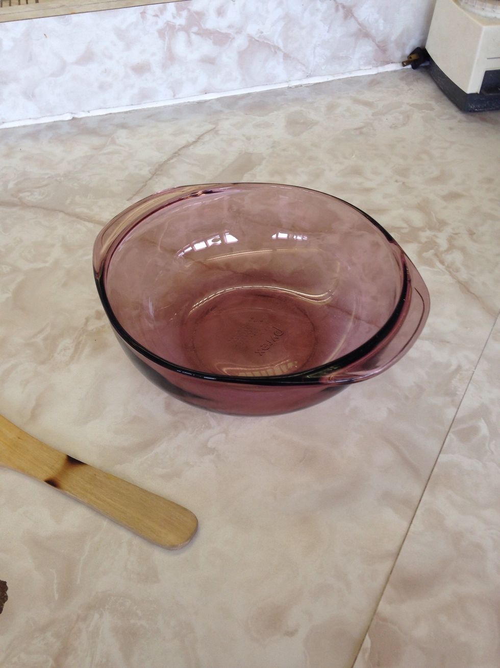 This is a microwave safe glass mixing bowl. It is used to mix food and it's microwave safe. I can use this when I make something in the microwave.