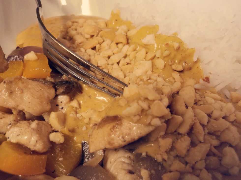 This is a must have for those absolute peanut lovers! If you find it too peanut-y, you can use 1/4 cup of peanut butter instead. I like mine spicy, so I often add more chili and curry paste! Enjoy!