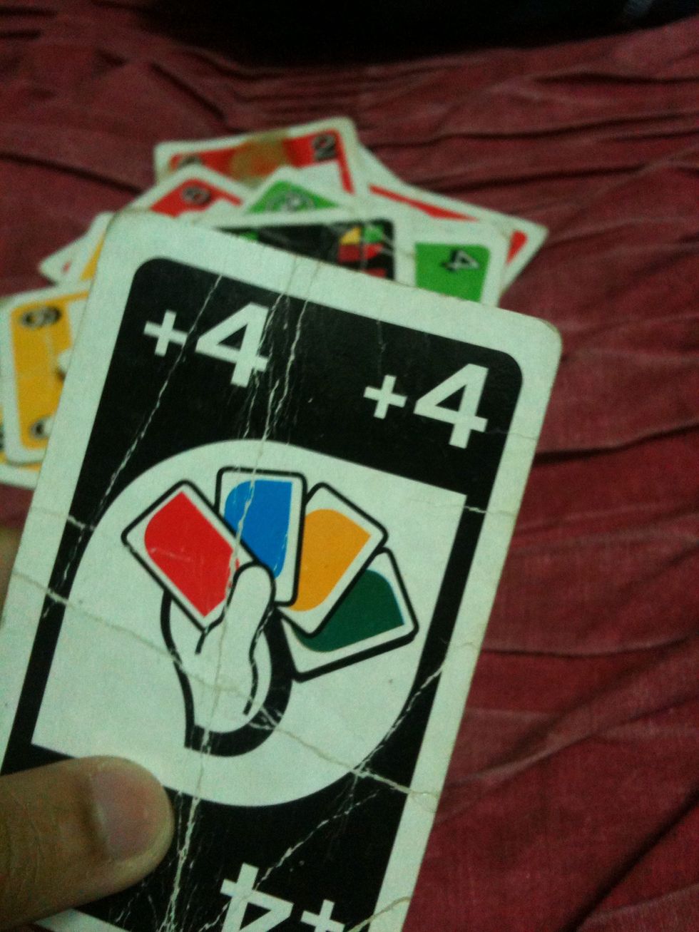 This is a powerful card in game, it gives the next player 4 random cards from the deck, Eg: 1 uses this card and chooses which color, 2 gets 4 cards and has to place the card of the color chosen.