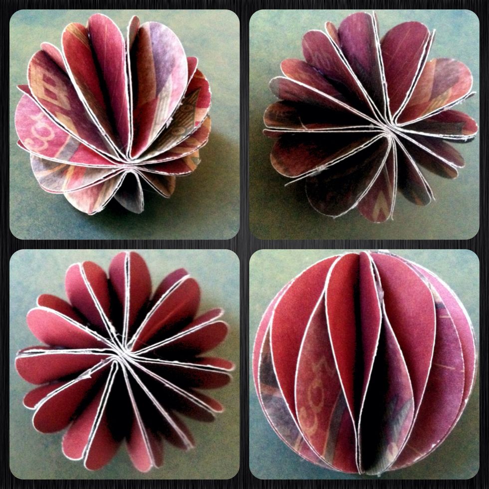 This is a really pretty ornament. I recommend using colors that contrast better than what I chose. Also note that when you stack them to staple, alternate the colors. Double sided color paper is best.