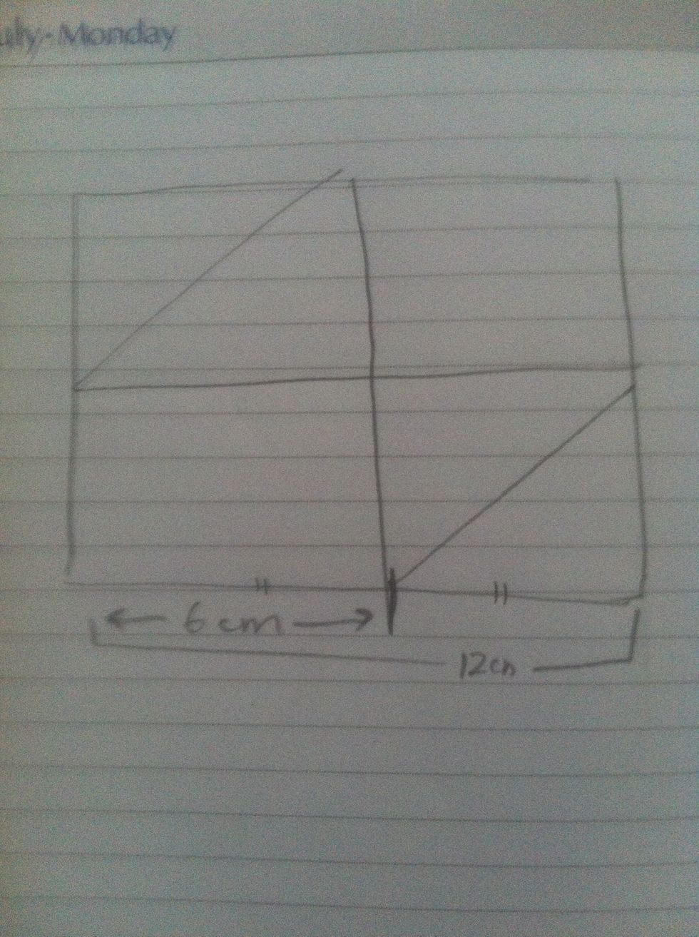 This is a rough diagram of what we will do ... Cut a square of 12 cm then your bookmark will be a length of 6cm. Your bookmark will be half the length of the square you cut
