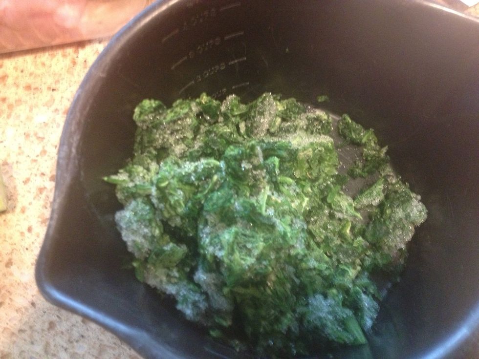 This is about a cup of old frozen chopped spinach. I steamed it for a minute to remove the ice crystals and added it.