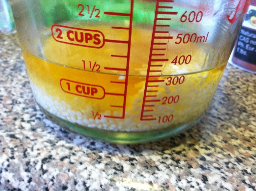 This is after 1 min & 30 sec in a pretty weak microwave. You'll see the ingredients separate because the wax has a higher melting temp than the oils/butters. They can melt with contact to skin.