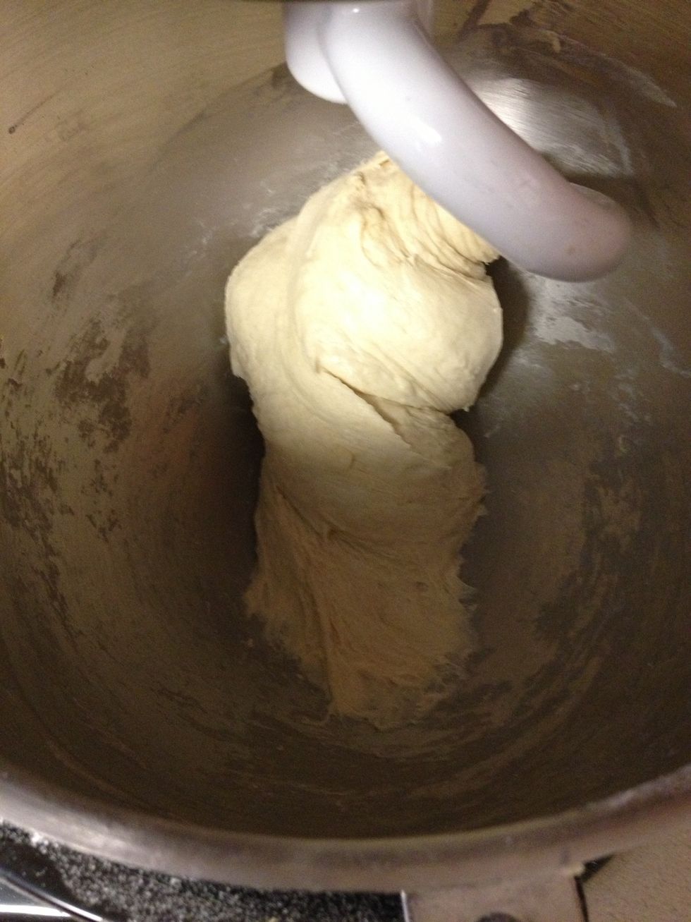 This is after the fourth addition, the dough is almost ready
