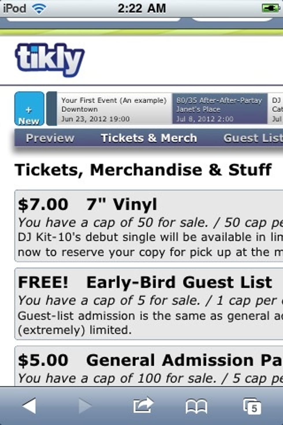 This is also a great way to pre-sell merch! I added a "ticket" the same way as before, but instead of show admission, fans buy a 7" record for pick-up at the show merch table or wherever! Cool!