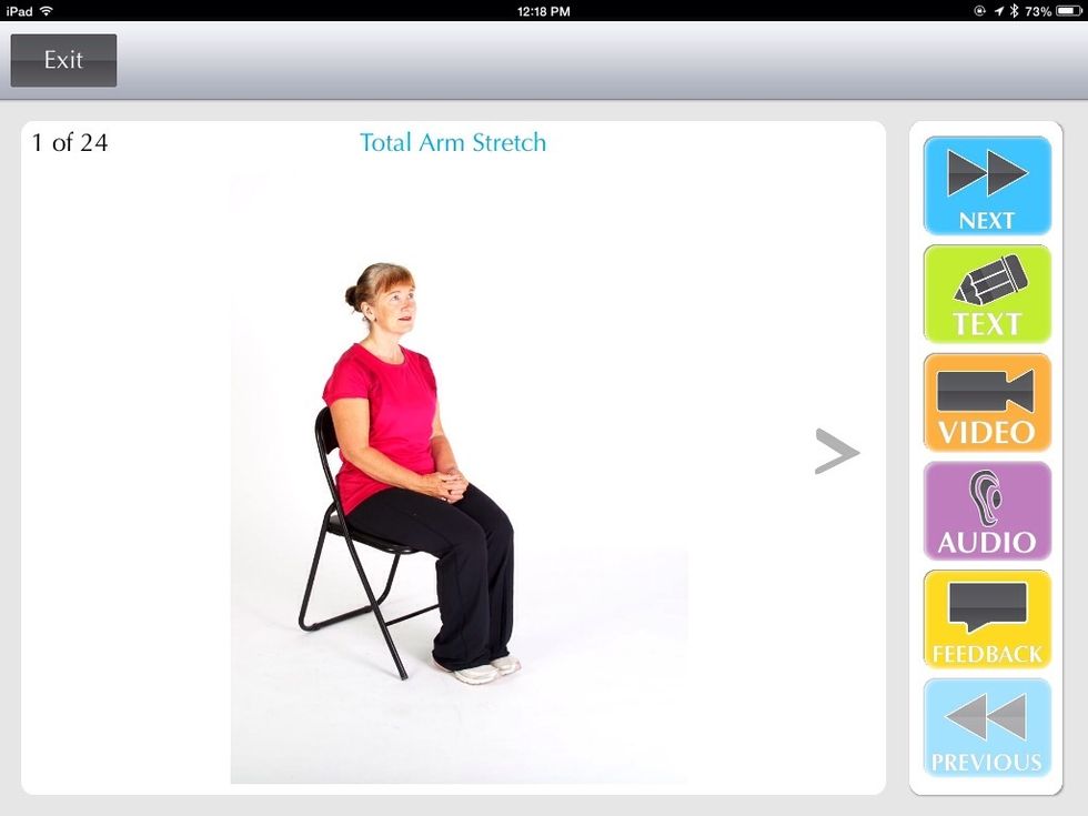 This is an example of Grasp Level 1, Total Arm Stretch. You can read text instructions, listen to them, or watch a video demonstration. Select your preference to the right.