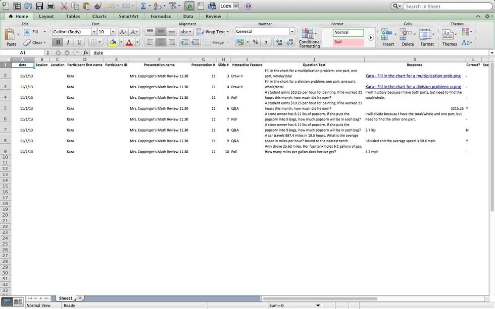 This is an example of what the report looks like when you export to Excel. The blue hyperlinks are the draw it slide responses.