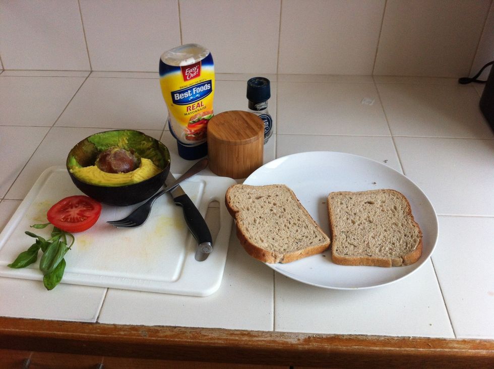 This is basically all you need. I like rye bread because I like the flavor with avocad, but you can use any type you like.
