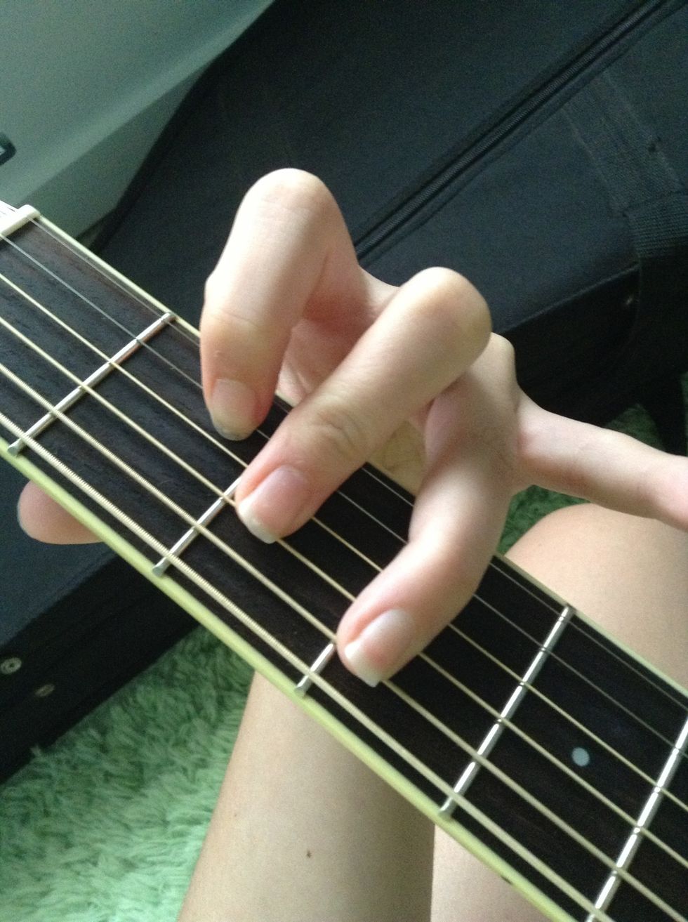 this is "C", fingers on 1: B, 2: D, 3: A