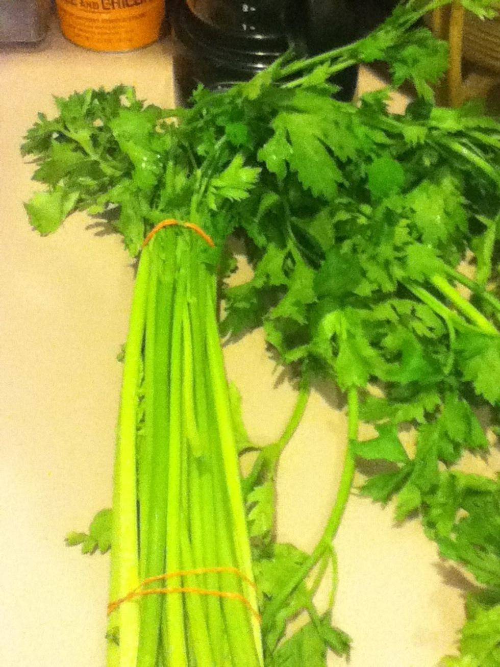 This is Chinese celery - I prefer to use this because it is smaller and stays tender.  If you are using regular celery, just chop it into smaller bits to keep it tender when you stir fry it later.