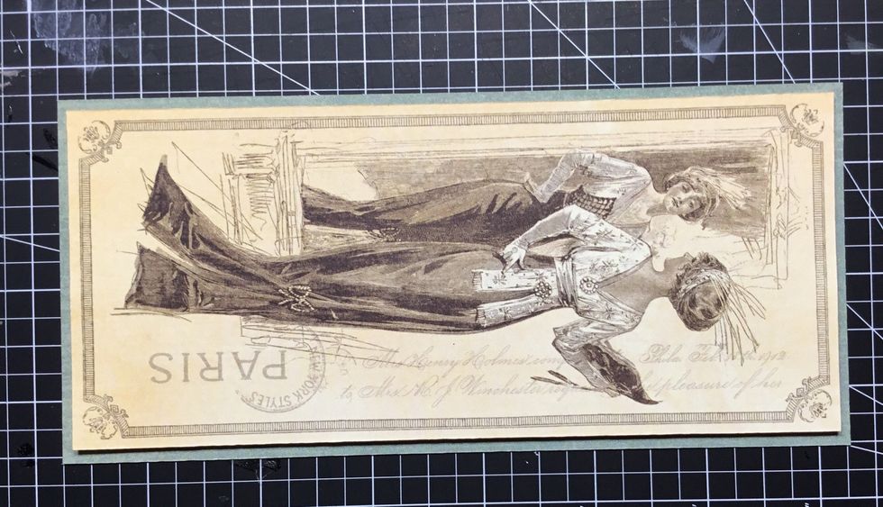 This is creating the top layered piece for the card. Layer 2 large postcard pieces as shown.