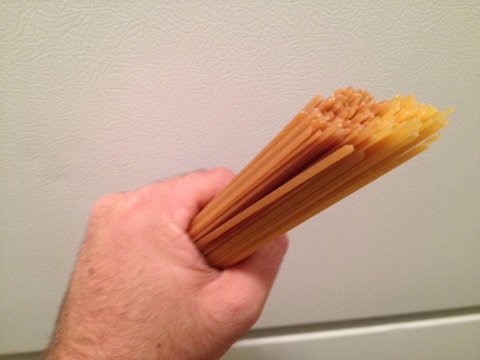 This is enough pasta for 2-3 people. I like to combine both wheat and regular pasta.