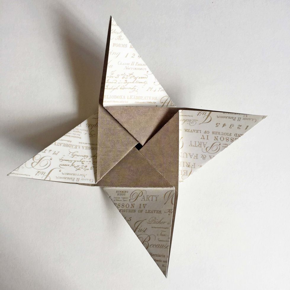 This is eventually what you will get which looks like a pinwheel or 4-arm star...