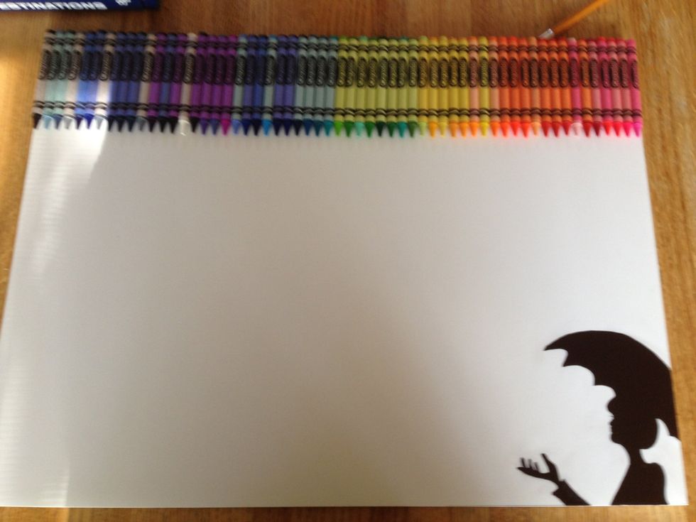 This is from end to end, looks best when the crayons take up the whole width. NOTE: Before you blow dry make sure you're in cloths you don't care about! Colors scatter