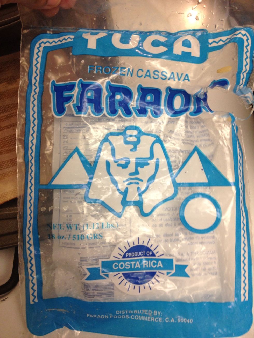 This is frozen yucca, you can also buy it fresh, peel it and boil it, this is just easier.