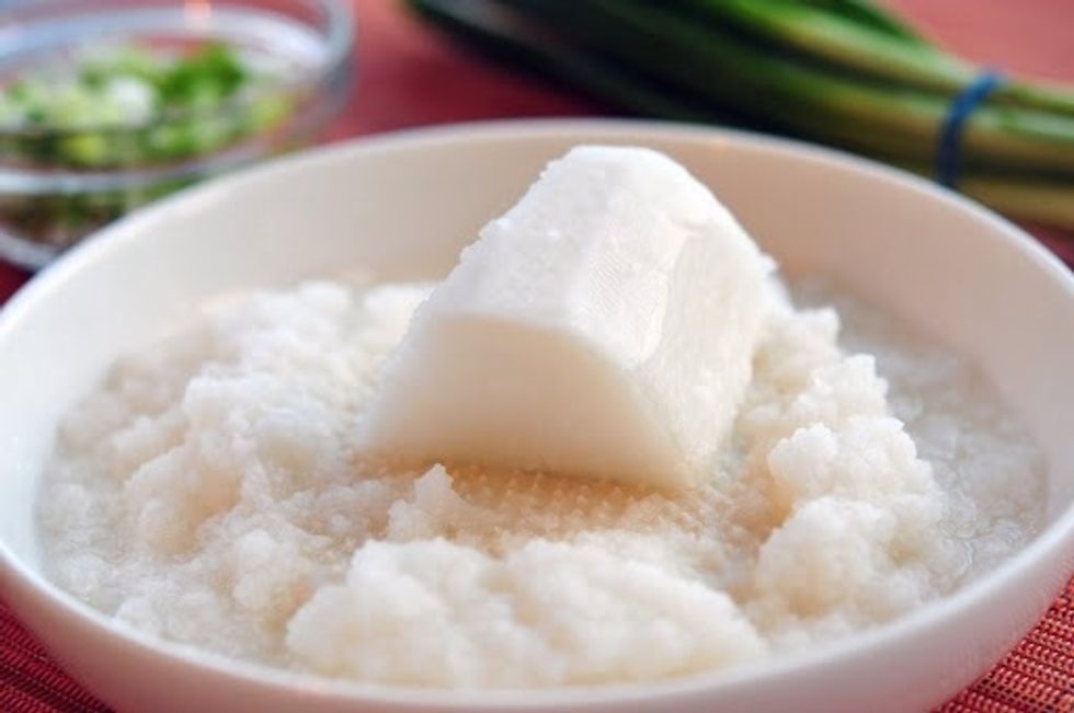 This is ground Daikon Radish and the special "grinding dish." It is by far my favorite Asian root vegetable especially for salad dressings. Check the next photo for what it looks like whole :)