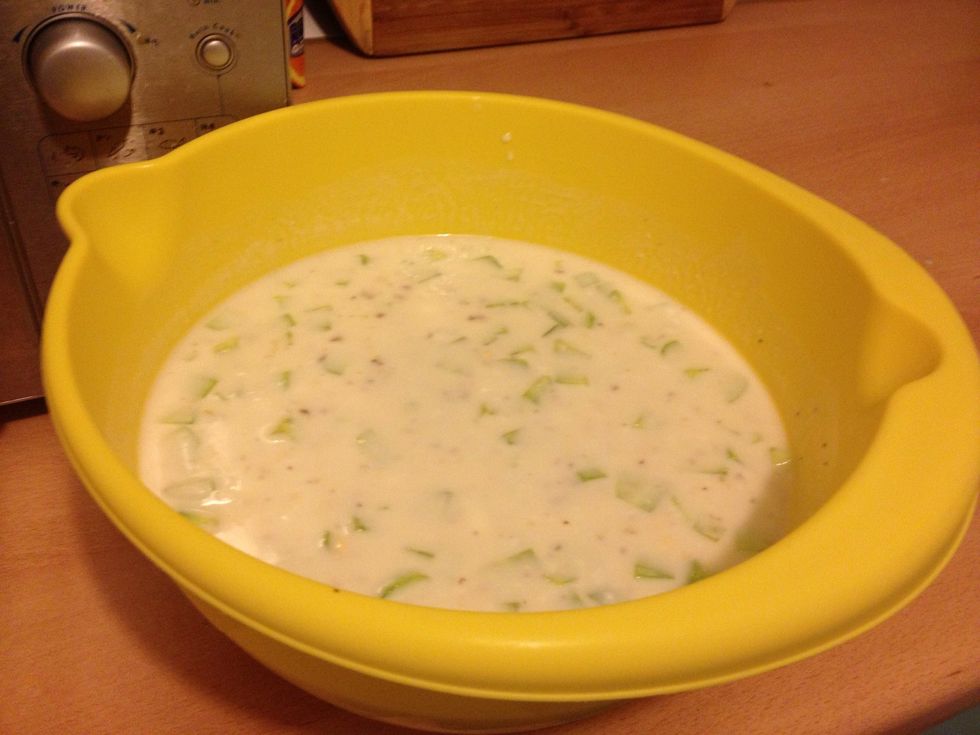 This is how a Tarator looks like when it's ready. Put it in the fridge for a couple of hours or put some ice cubes in it.