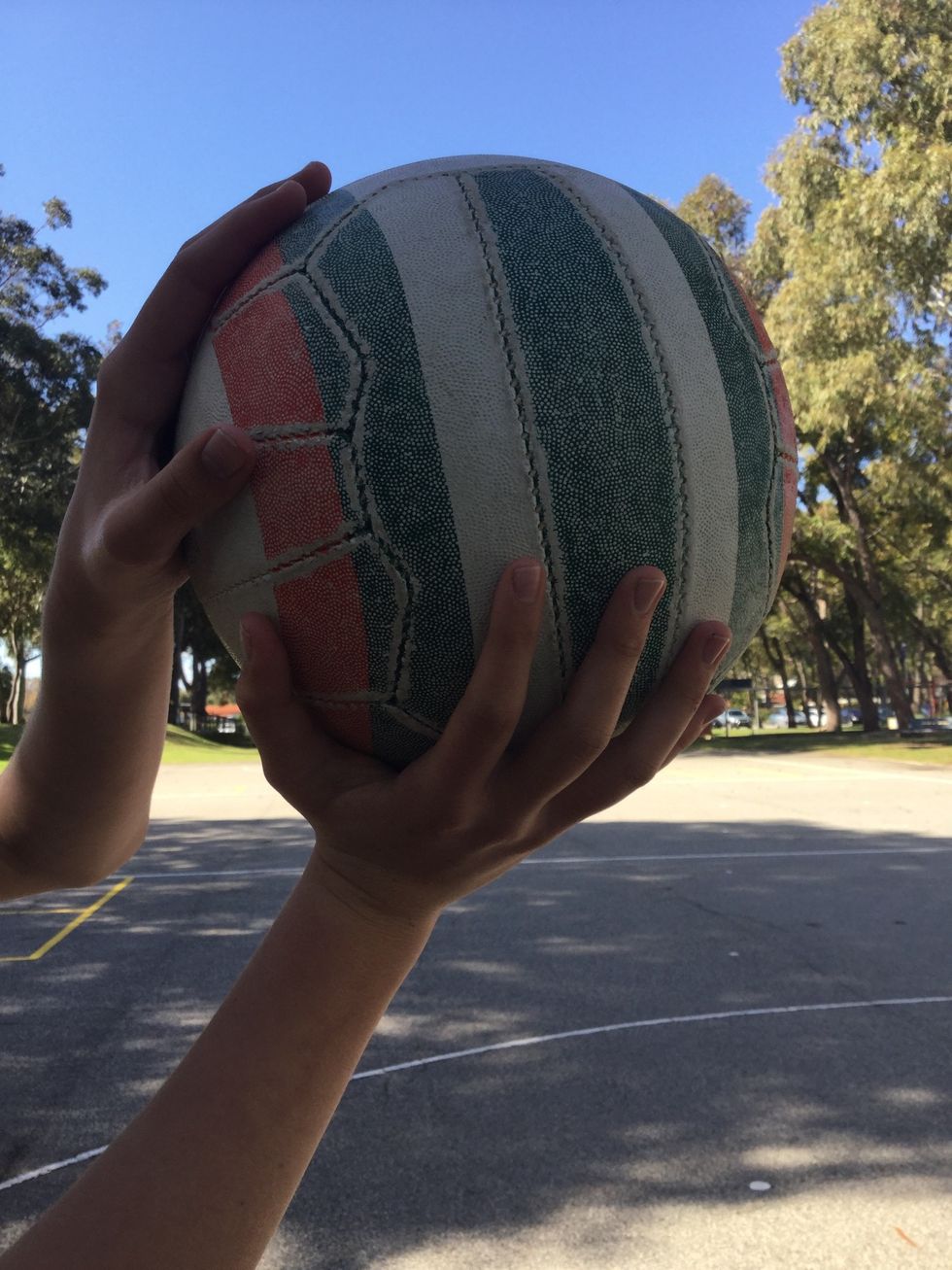 This is how I hold a Netball whilst shooting. You can change it if you have a way which helps you or you are used to.