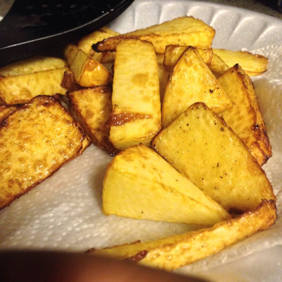 This is how it is lightly fried it's up to you how fried you want it to be