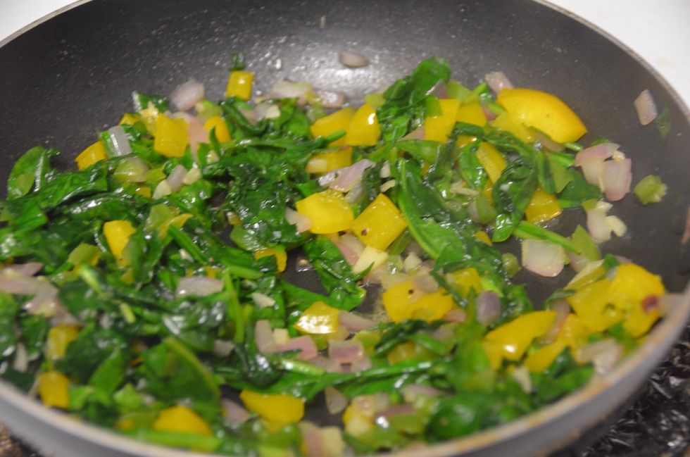 This is how it looks once spinach is cooked. Transfer this in a mixing bowl and let it cool for sometime.