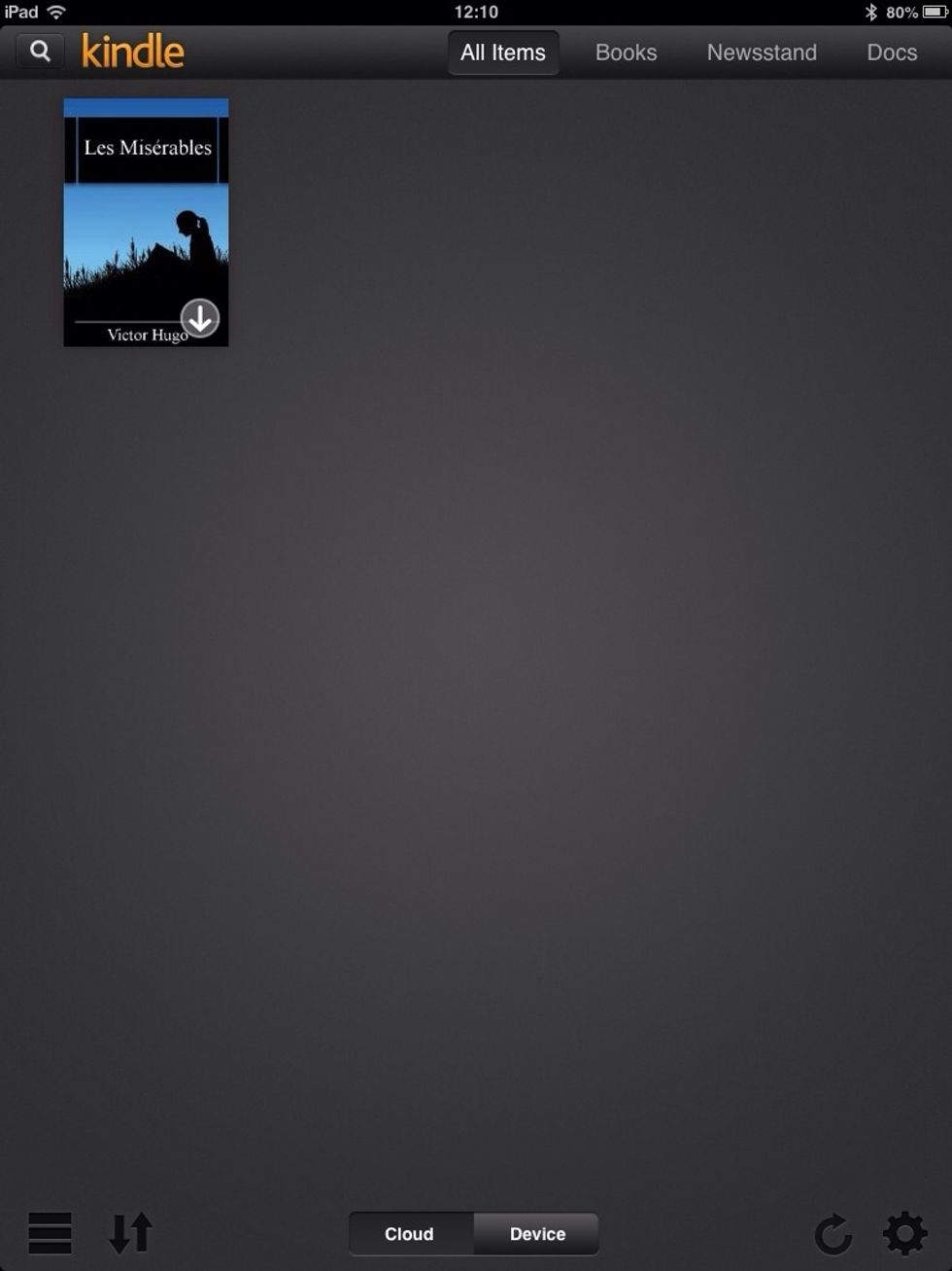 This is how it looks when you bought something. As you can see, on the lower right corner of the book there is an arrow pointing down. Press on it to download it to your gadget.