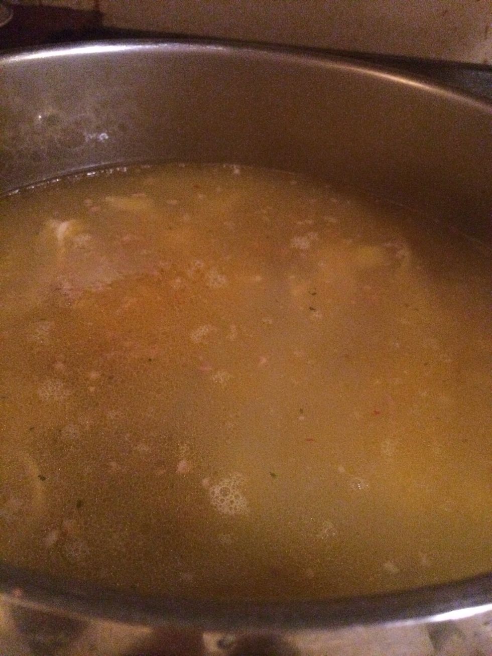 This is how much water you should have in your pot . You should not be able to see your noodles, if you do not have enough water please add additional water now.