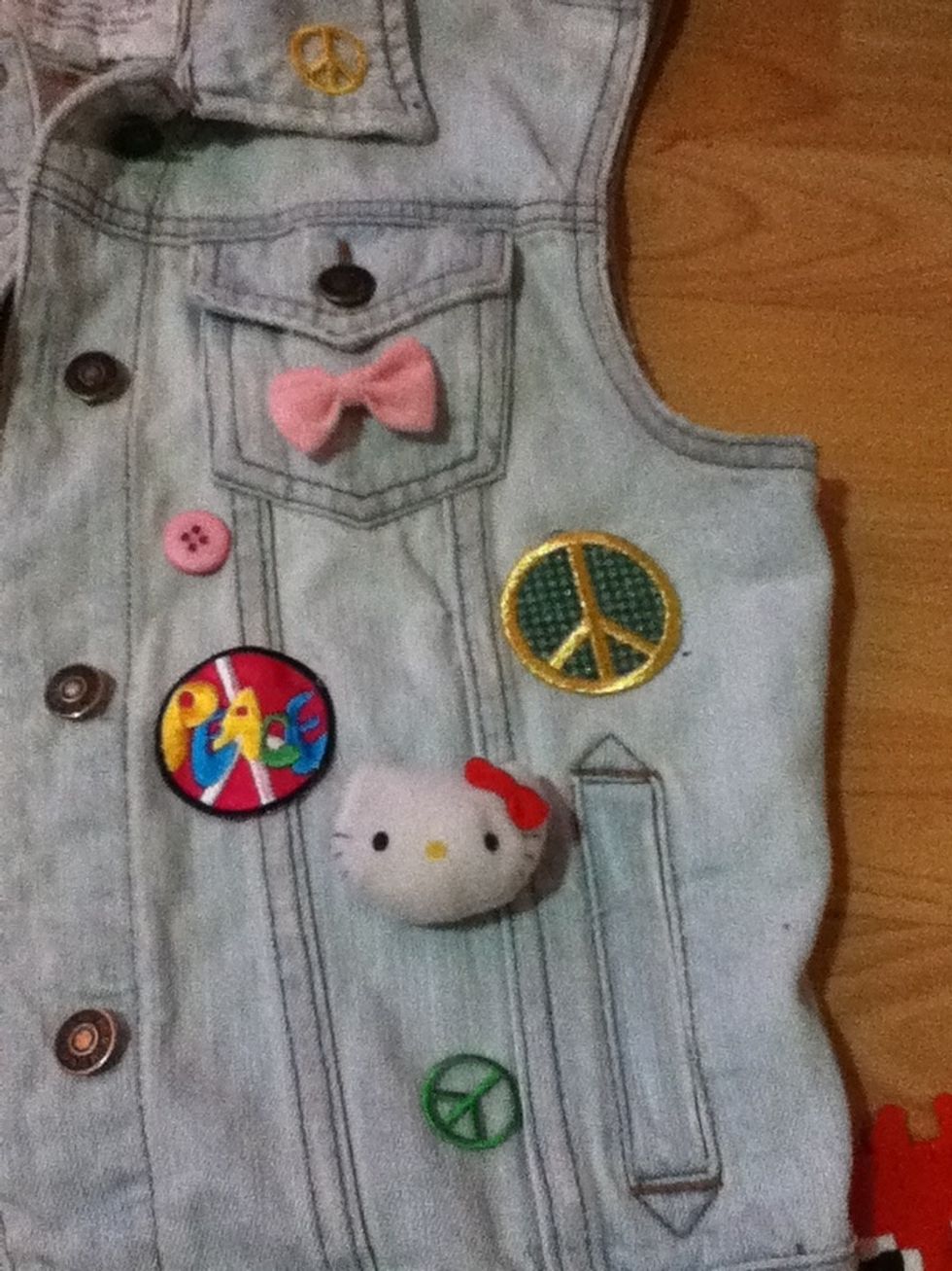 This is how my good girl side of my vest looks! You can rearrange them any way you want. Just make sure there is space in between the decorations.