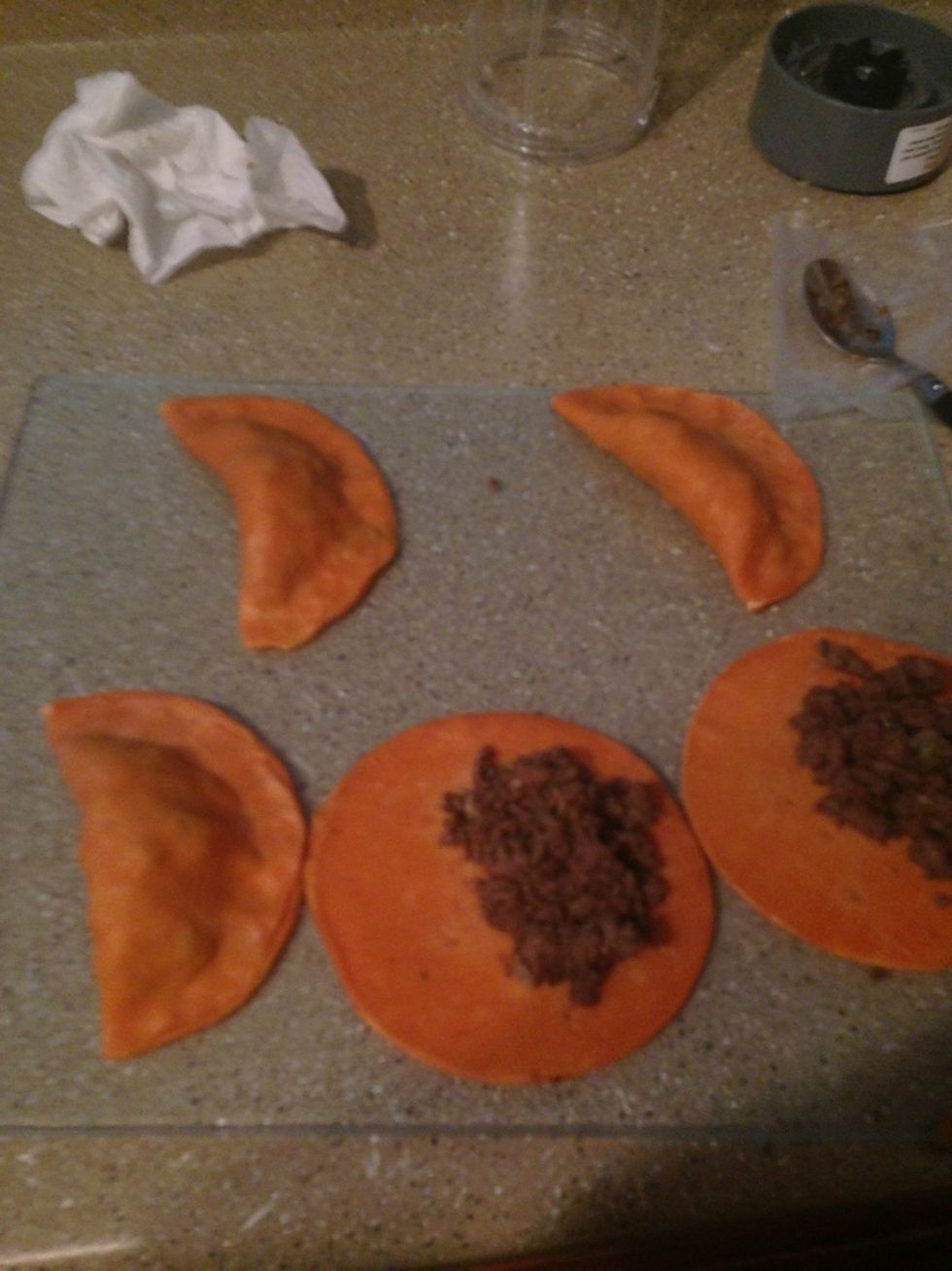 This is how u should fold them over make sure secure so meat doesn't leak out