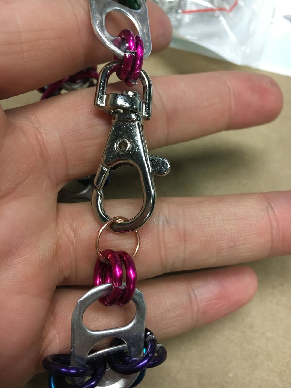 This is how your clasped ends will look once your jump ring at end of your bracelet is hooked to your lobster claw and it's all connected.