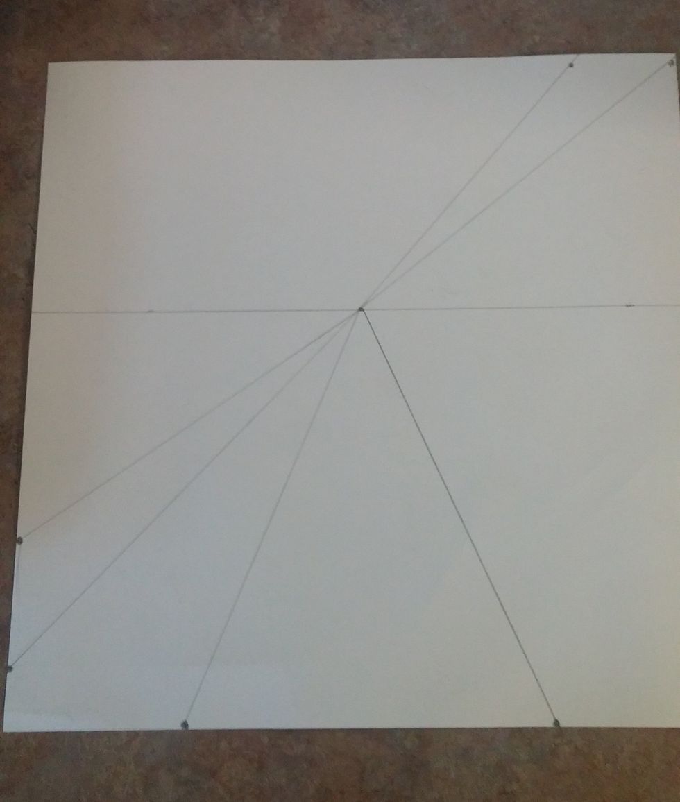 This is how your paper should look. There will be one horizon line and 3 separate wedges (triangles) all converging at the vanishing point.