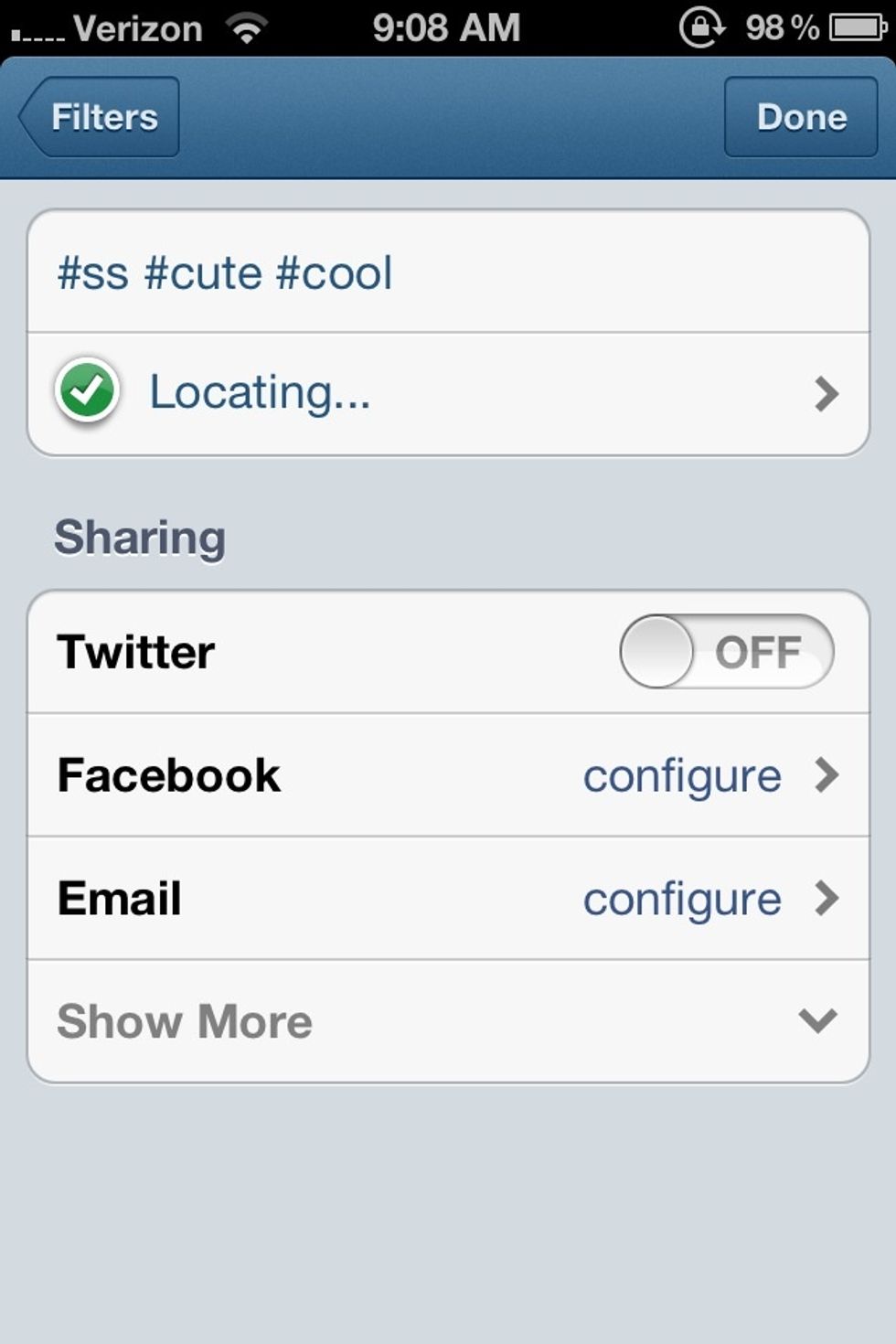 This is instagram I have here to get more followers ad popular tags like #ss or #cute and more people will view your picture also share on all social networks.