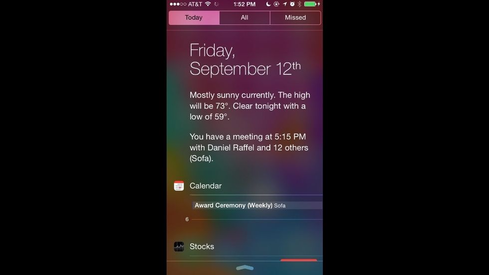 This is iOS 7. Note that the Notification Center has 3 tabs.