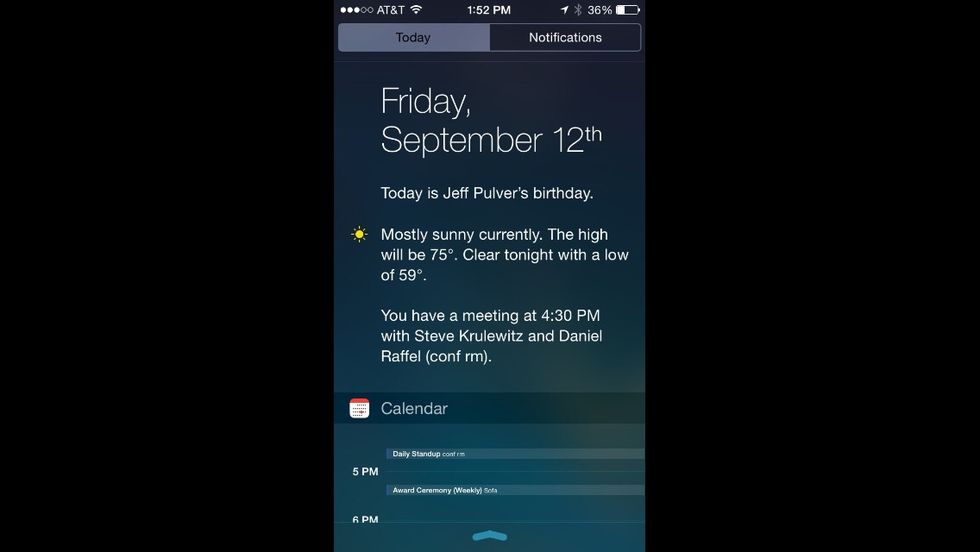 This is iOS 8. Note that the Notification Center has only 2 tabs.