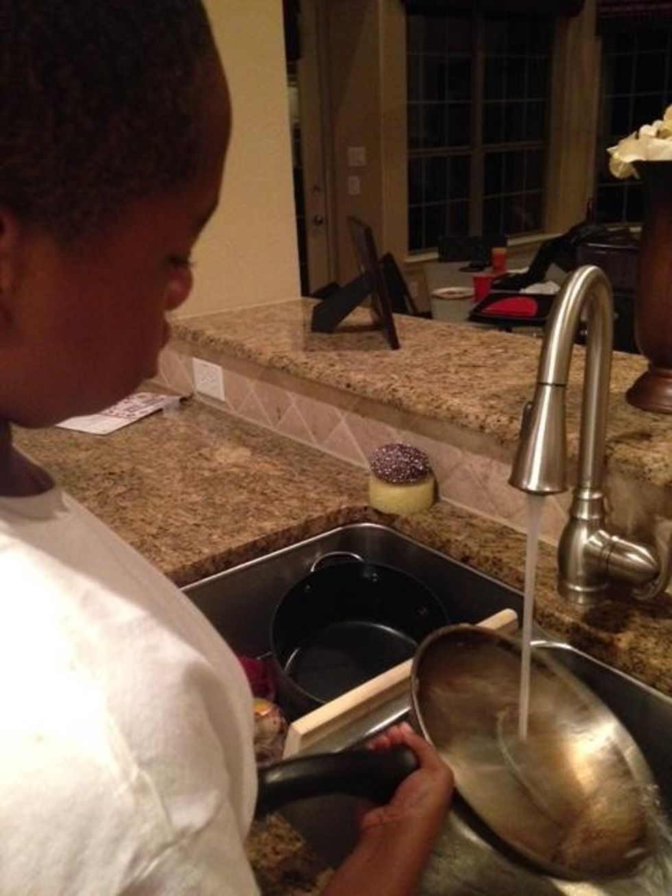 This is me cleaning the pots and pans.