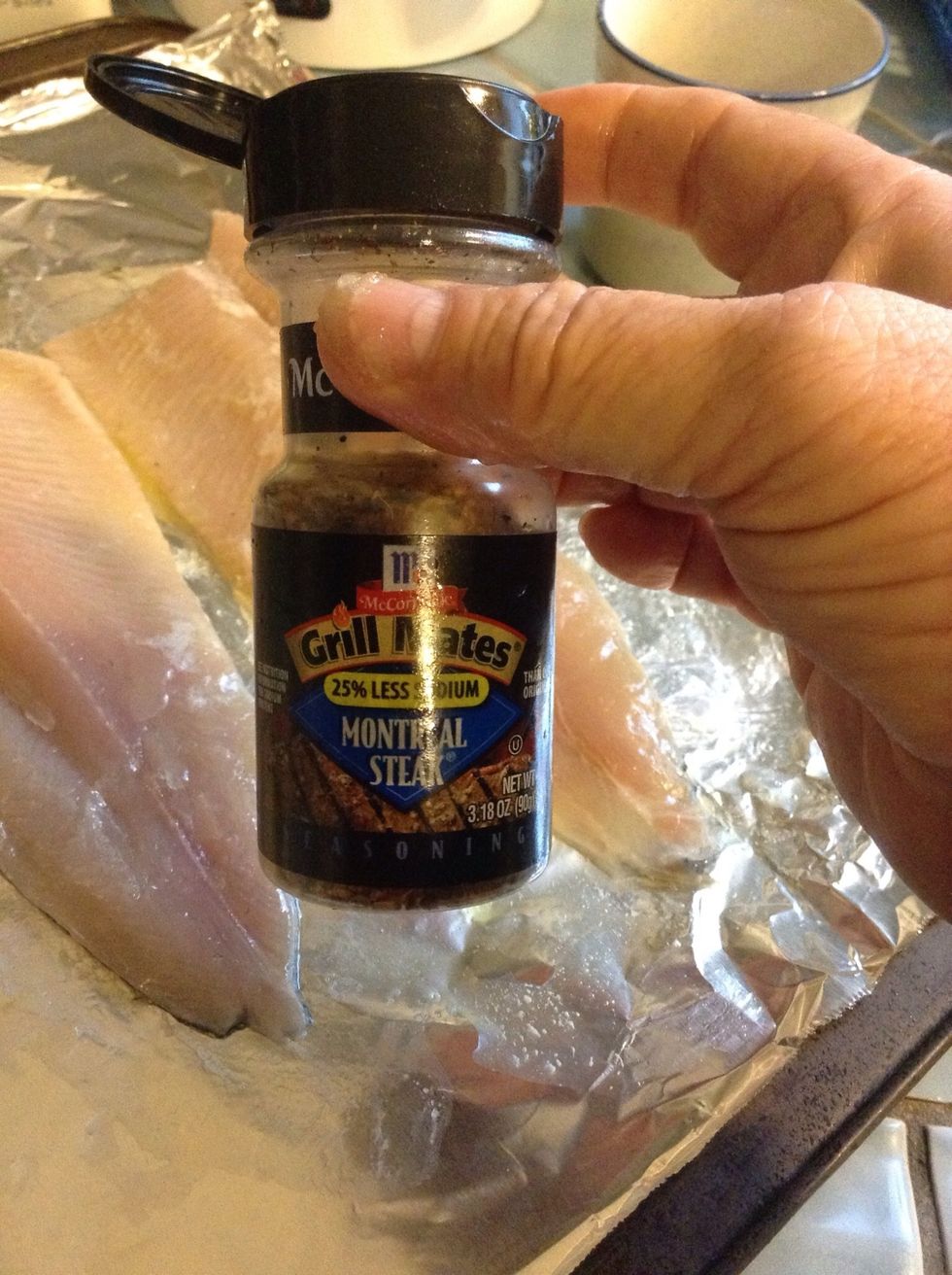 This is Montreal Steak seasoning. It contains coarse ground black & red pepper, garlic, salt, paprika, and onion so if you don't have this, you can just mix together those spices and use that mixture.