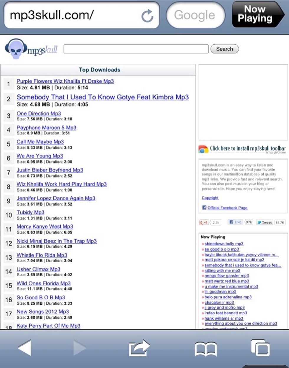 This is mp3skull.com opened on the apps browser