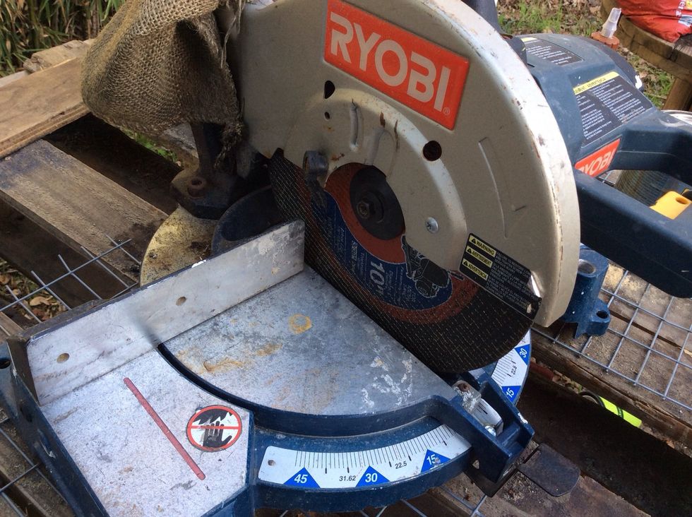 This is my cheap cheap flea market chop saw fitted with metal blade cutter. Be warned wear eye protection, the sparks will fly.