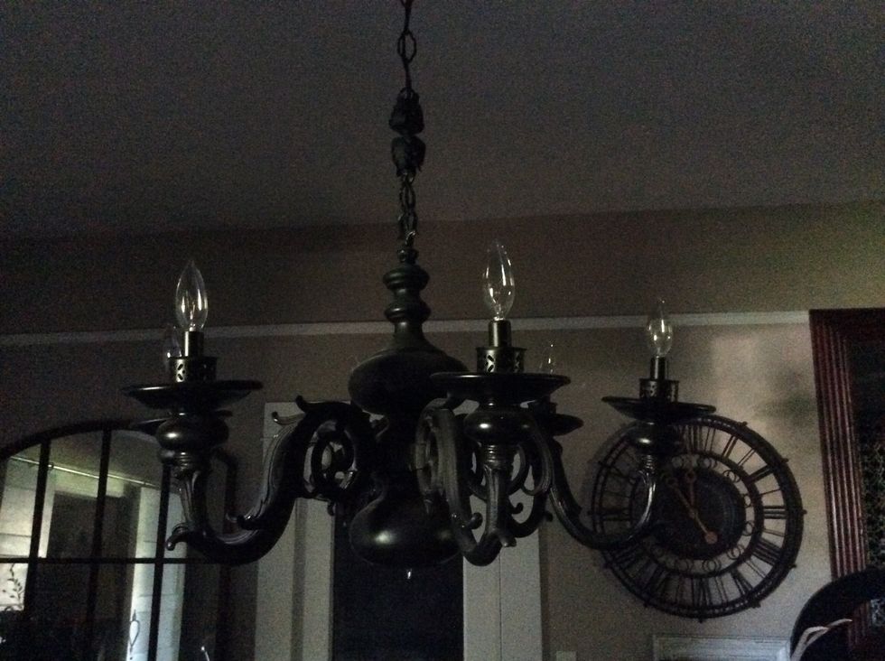 This is my existing chandelier. I was never really in love with the shades, so I removed them.