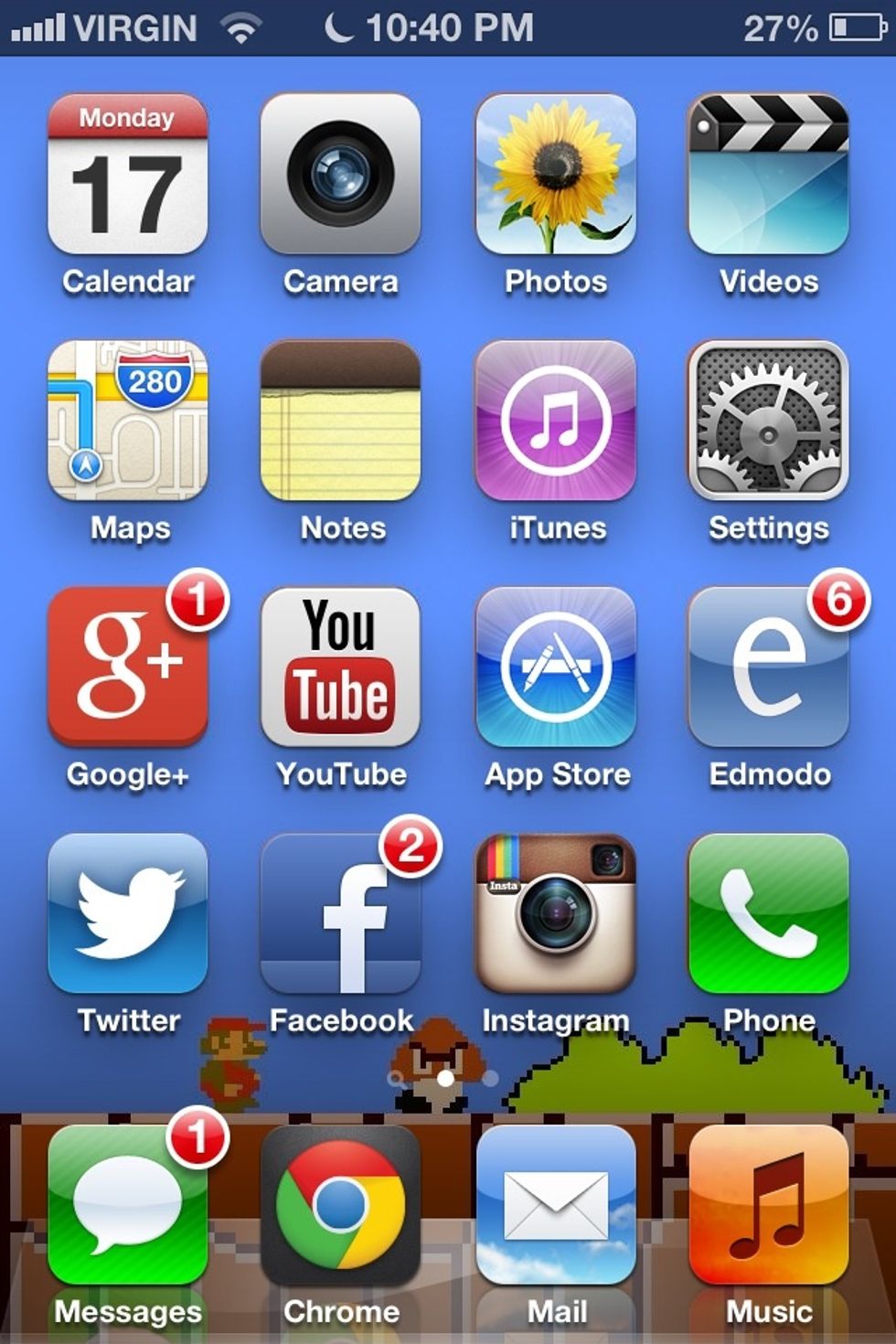 This is my first page which has my favourite apps on it with my most used apps in my dock.