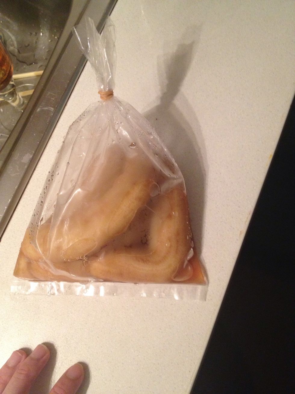 This is my freezed bananas from the last time i made banana cake. Take it out from the fridge to room temp. Dont worry bout the juice. It's fine.